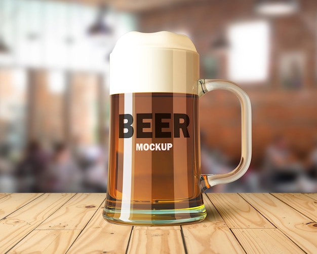 PSD mockup psd gratuito di un bicchiere di birra con sopra la parola birra