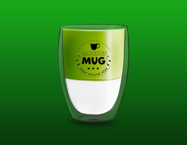 Free psd mockup green tea matcha and milk in a glass on gradient background