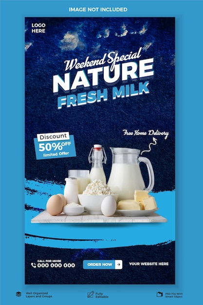 Free PSD Nature Fresh milk instagram and Facebook story template