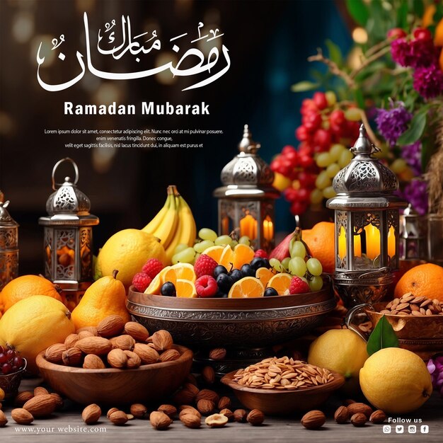 Disegno di poster per i social media di ramadan mubarak