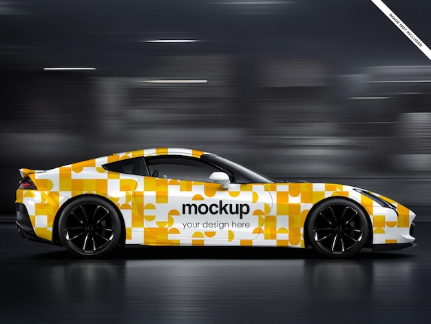 PSD modello di mockup di veicolo realistico modello psd gratuito per furgone da carico adesivi per auto commerciali ev mockup template wrap