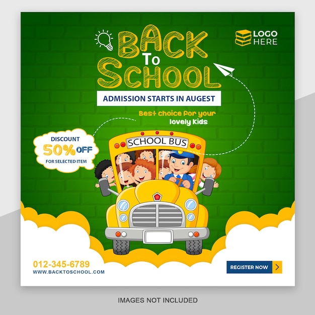 Free psd social media post template for kids preschool or back to school flyer