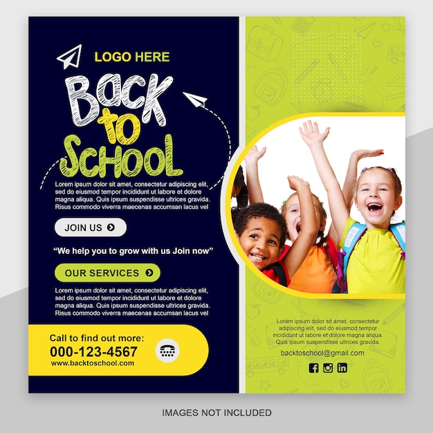 PSD free psd social media post template for kids preschool or back to school flyer