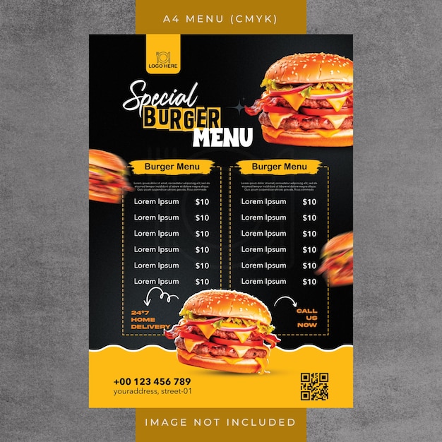 PSD free psd special burger restaurant menu template