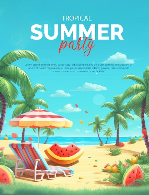 Free psd summer sale banner poster with 3d summer element composition