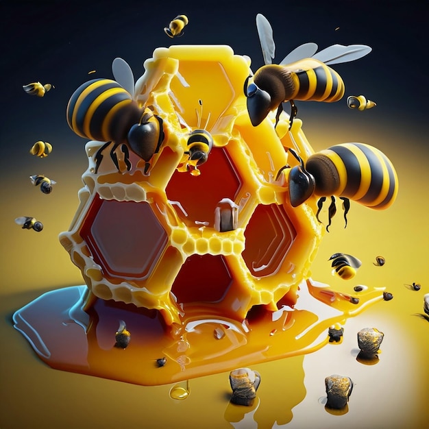 PSD free psd sweet honeycomb and wooden honey dripping