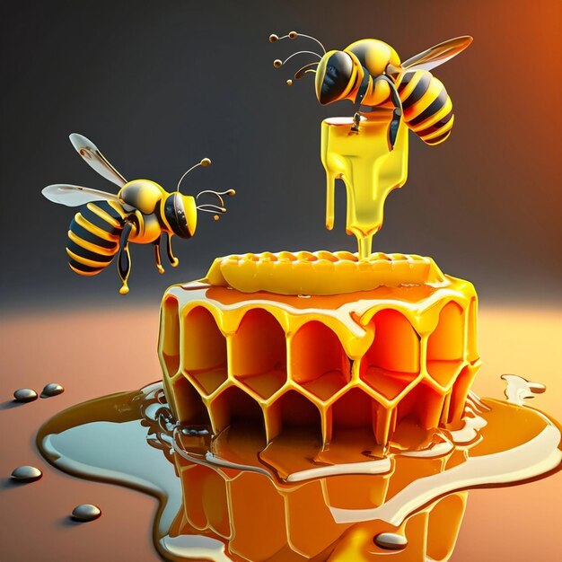 PSD psd gratis dolce a nido d'ape e miele di legno gocciolante