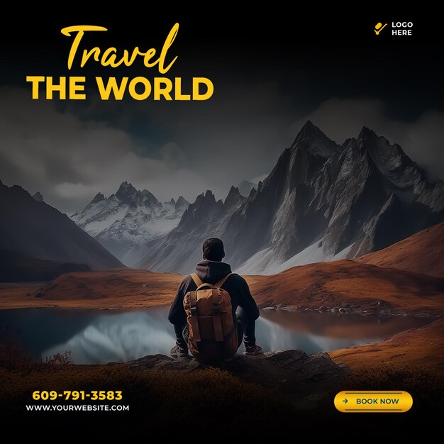 PSD free psd time to travel agency social media post template