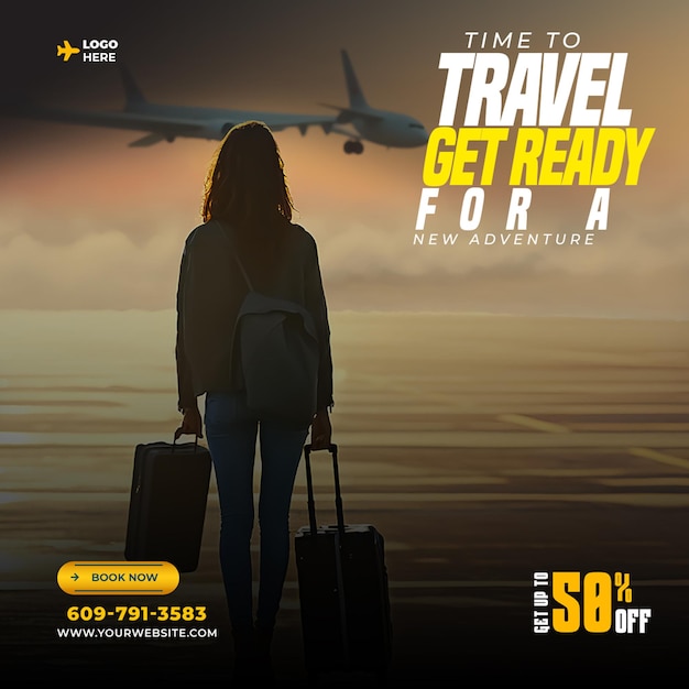 PSD free psd time to travel agency social media post template