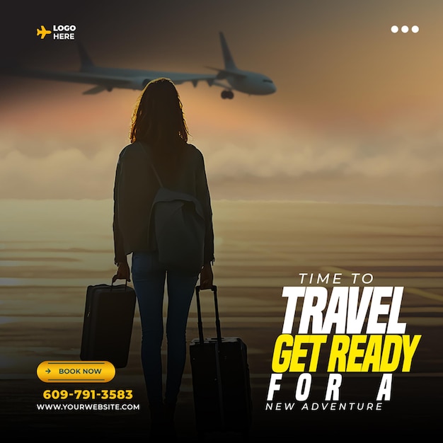 PSD free psd time to travel agency social media post template