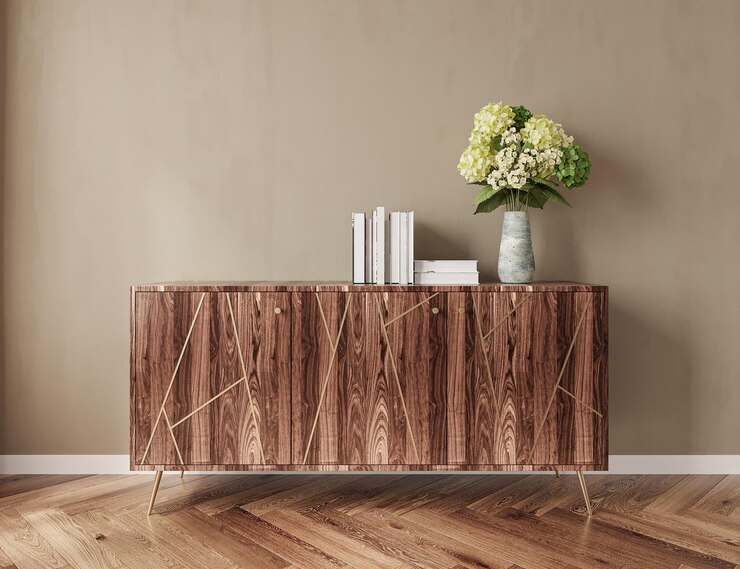 PSD free psd a wooden table with a vase of flowers and a vase with flowers in it