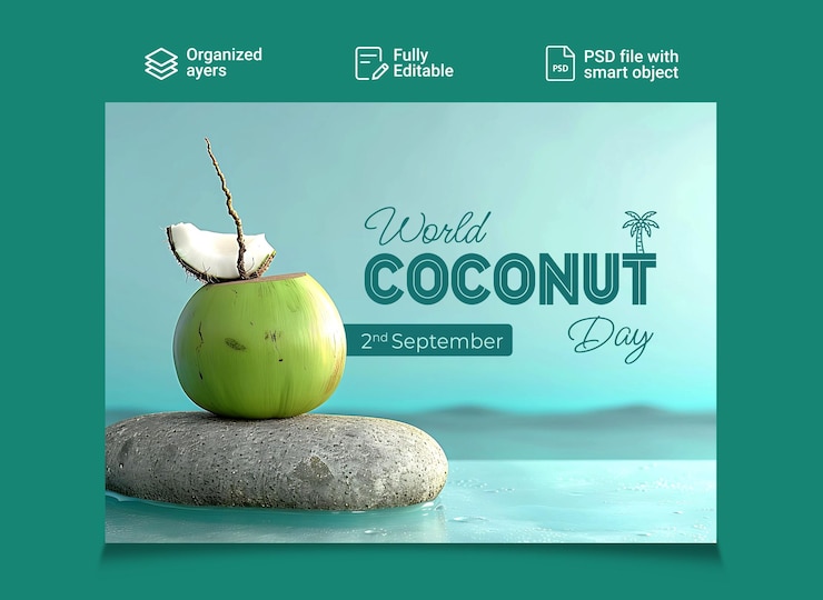 FREE PSD World Coconut Day poster Premium AIgenerated PSD