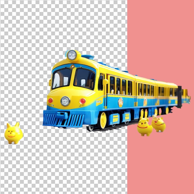 PSD 무료 psd 노란색과 파란색 장난감 기차 메이크업