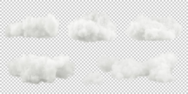 透明な背景の 3 d レンダリングに自由な形の積雲のふわふわ雲景を分離します。