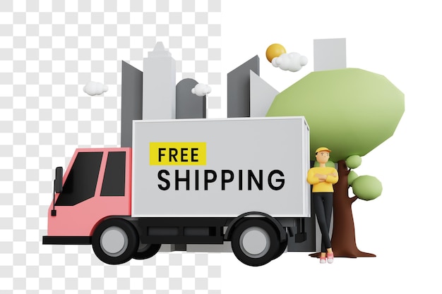 PSD free shipping 3d illustration concept