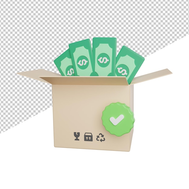 送料無料お金の側面図透明な背景に3Dレンダリングアイコンの図