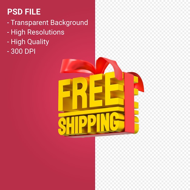 PSD free shipping sale with bow and ribbon 3d design on isolated background