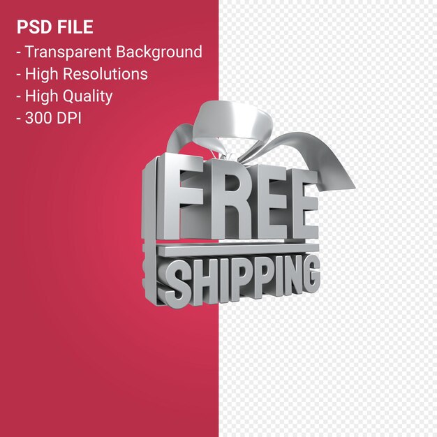 PSD free shipping sale with bow and ribbon 3d design isolated