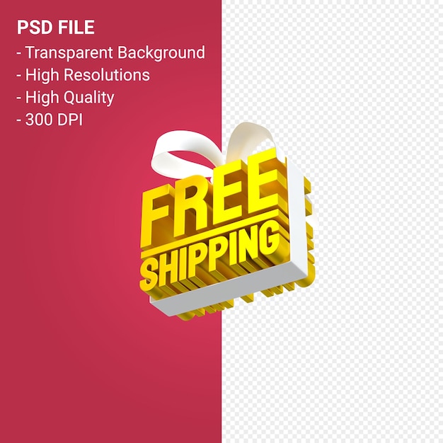 PSD free shipping sale with bow and ribbon 3d design isolated