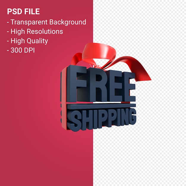 Free shipping sale with bow and ribbon 3d design isolated