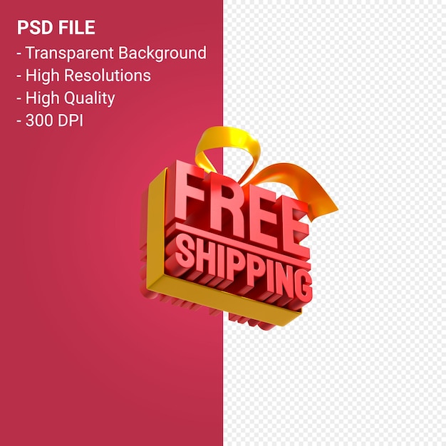 PSD free shipping sale with bow and ribbon 3d design isolated