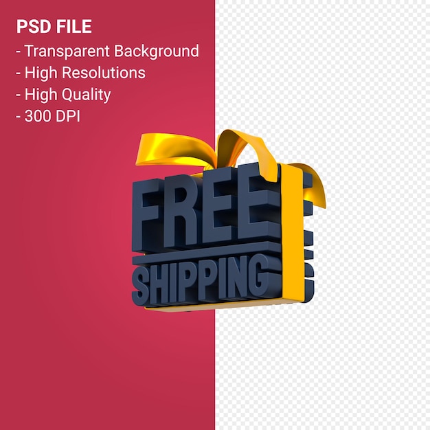 Free shipping sale with bow and ribbon 3d design isolated 