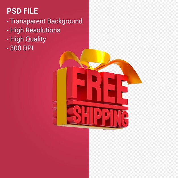 PSD free shipping sale with bow and ribbon 3d design isolated