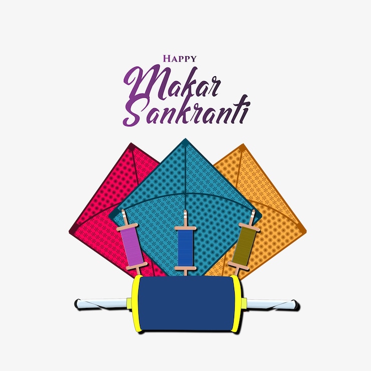 PSD free vector happy makar sankranti three kites background free vector