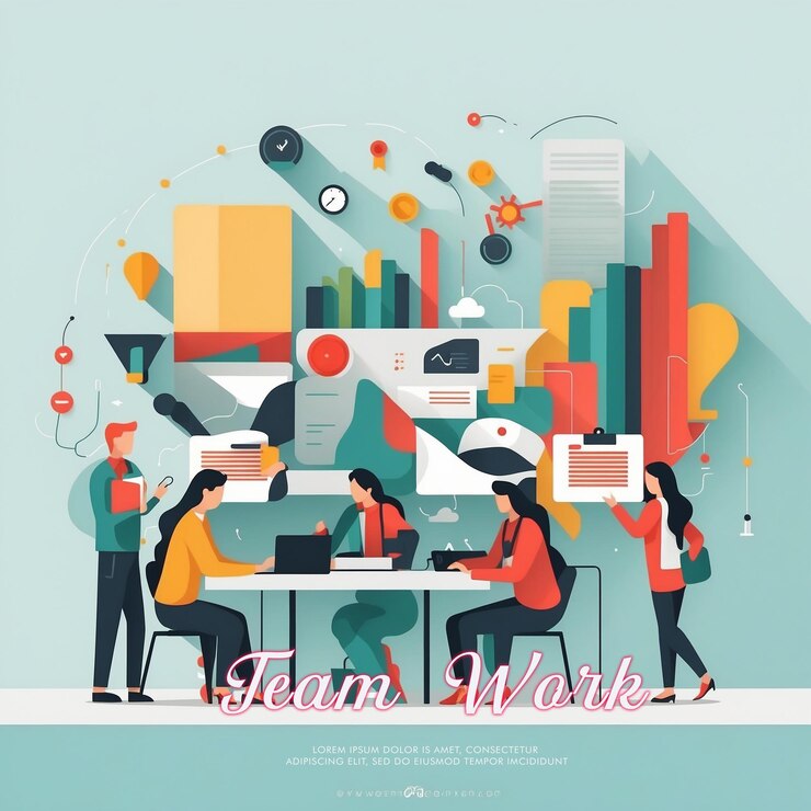 PSD free vector team work concept with flat design