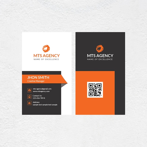 Free visiting card vertical orange and gray psd