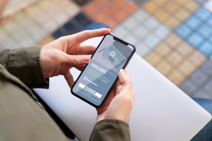 PSD freelancing job composition with phone mock-up