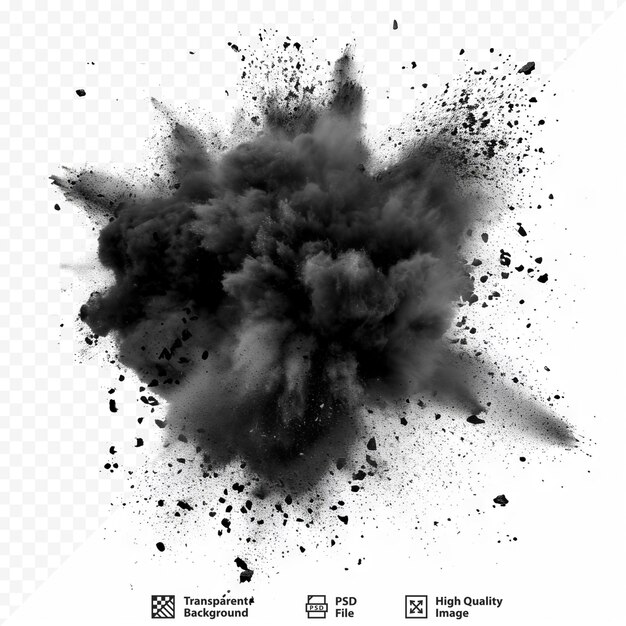 PSD freeze motion of black dust explosion isolated on white isolated background