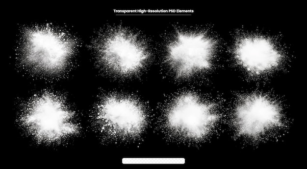 PSD freeze motion of white color powder exploding on dark background