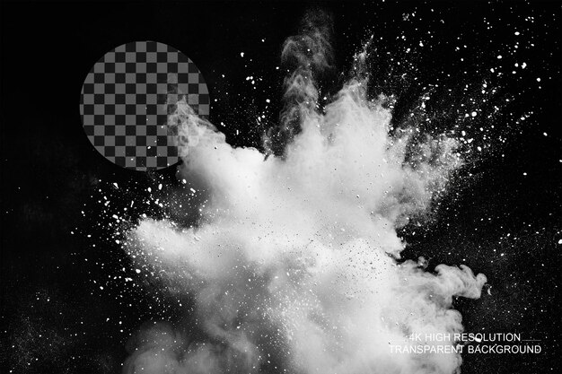 PSD freeze motion of white dust explosion on transparent background