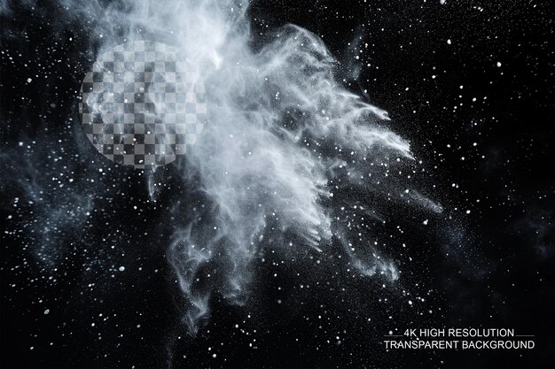 PSD freeze motion of white dust explosion on transparent background