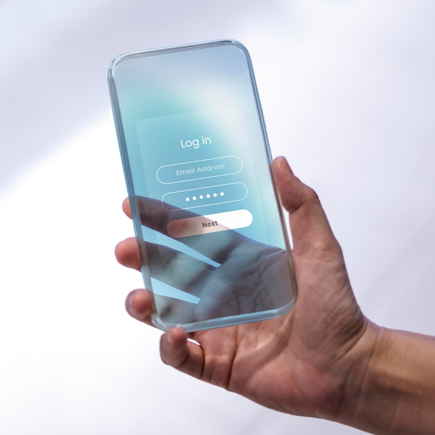 Fremtidssikret transparent telefon skærm mockup