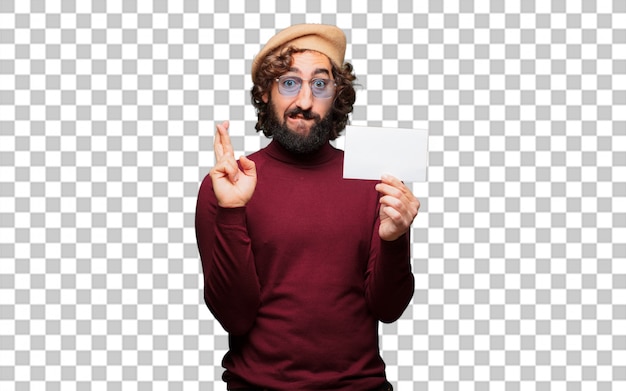 PSD french artist with a beret and holding a placard