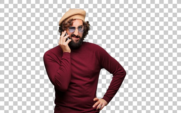 French artist with a beret and a mobile phone