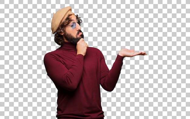 PSD french artist with a beret pointing