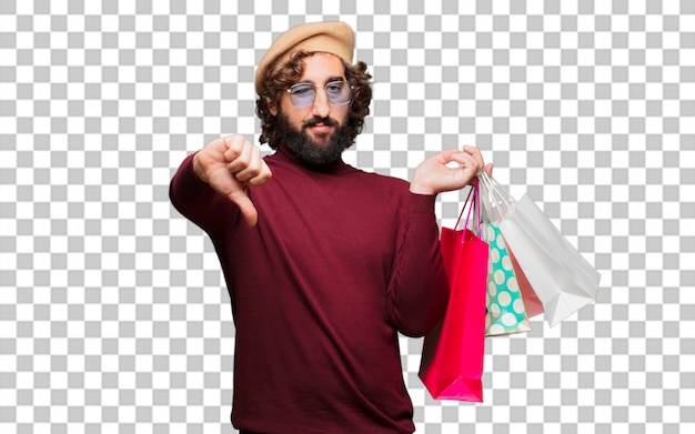 PSD french artist with a beret and shopping bags