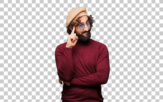 PSD french artist with a beret thinking