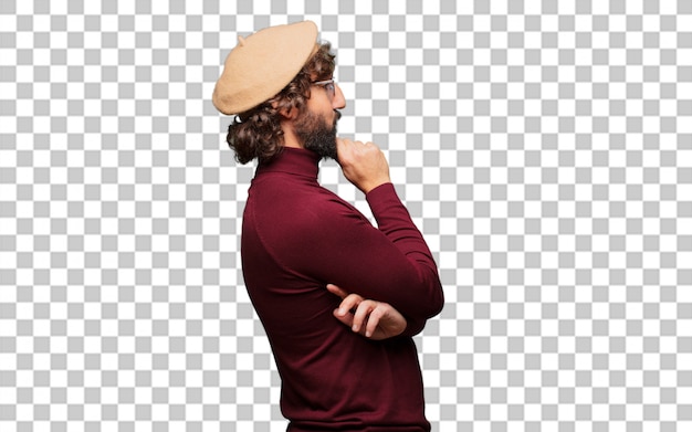 PSD french artist with a beret thinking