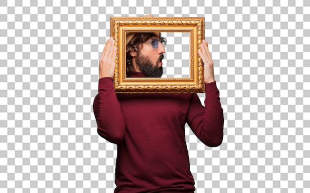 PSD french artist with a beret with a baroque frame