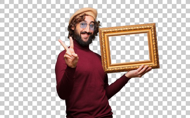 PSD french artist with a beret with a baroque frame