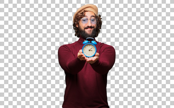 PSD french artist with a beret with a clock