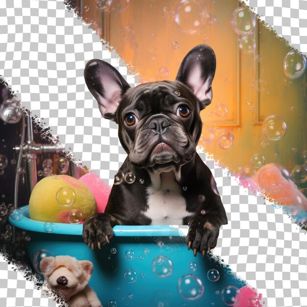 PSD french bulldog bathing in the vaporarium transparent background