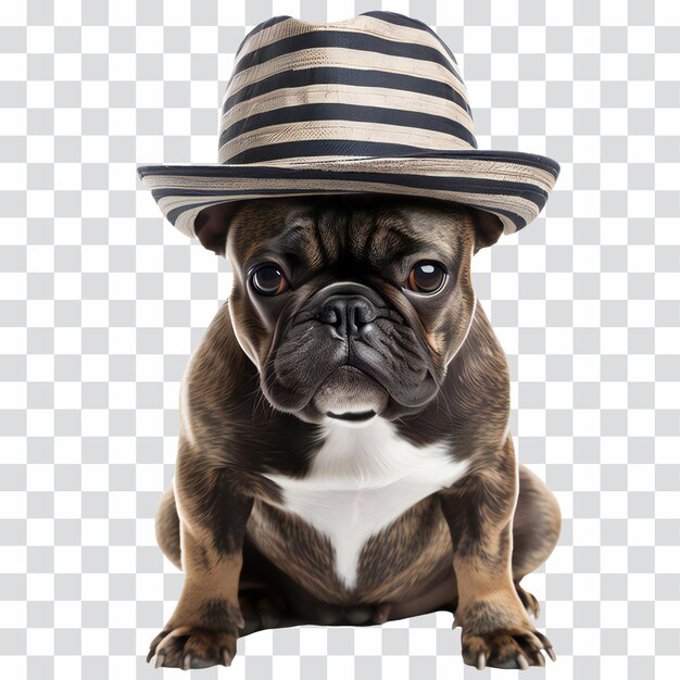 PSD bulldog francese con cappello isolato su trasparente