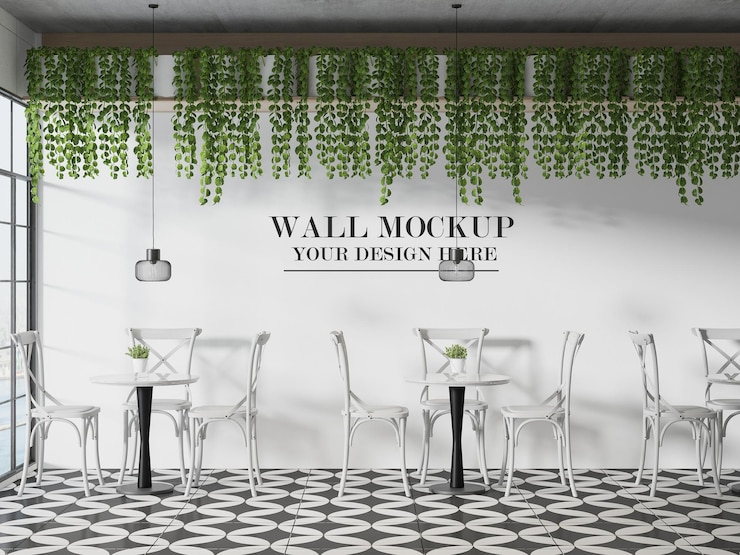 PSD french cafeteria wall mockup