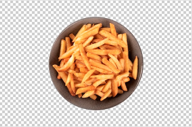 PSD french fries in bowl top view png transparent background