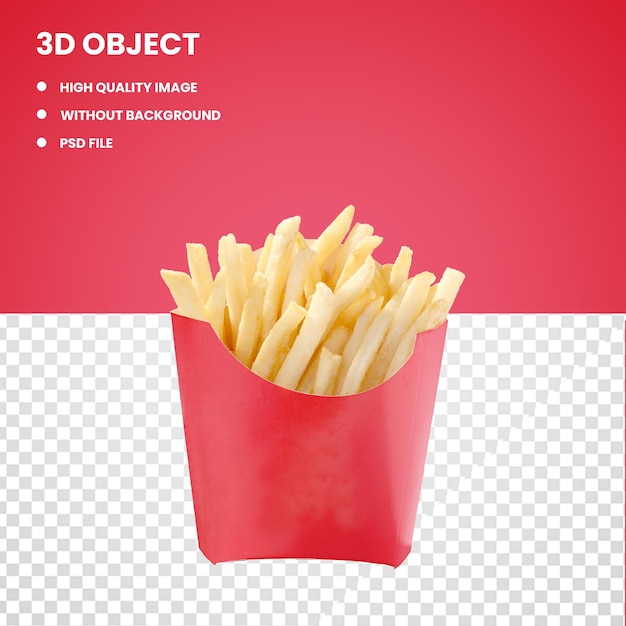 PSD french fries in red sachet png transparent background